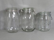 Kilner Style Set of Three Small Clip Top Clear Glass Storage Jars - No Seals