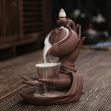 Creative Zen Meditation Buddha Hand Lotus Backflow Incense Burner & Candle