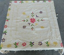 Hand Painted Gold Embroided Floral Ethnic Rug Throw  106x 136cms