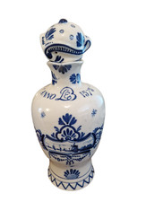 Antique Dutch Blue & White Royal Delft LUCAS BOLS Liqueur Bottle - 1887