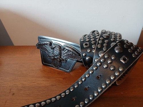 Mens black leather studded