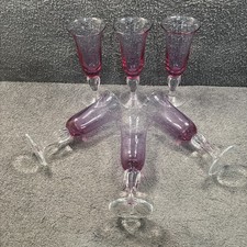 6 Vetreria Murano Glass - Cranberry Champagne / Wine Goblets