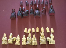 30 Chessmen Isle of Lewis Style , 15 Red 15 Cream Vintage Used