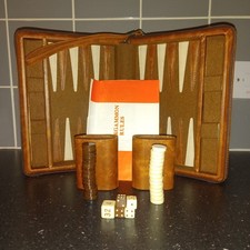 Vintage Brown Faux Leather Backgammon Set with Carry Case VGC Complete
