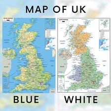 Map Of UK Poster Laminated UK Map Educational Poster Wall Art A5-A1 GB England
