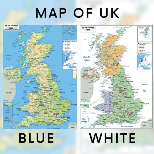 Map poster laminated uk - of,