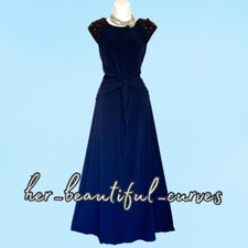ROMAN BEADED SHOULDER NAVY JERSEY WEDDING EVENING PARTY DRESS SIZE 20