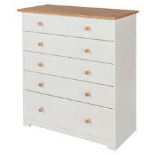 White Chest of Drawers Large Bedroom Unit Oak Effect Top and Wooden Handles