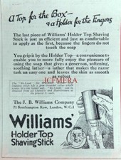 WILLIAMS 'Holder Top' Shaving Stick Advert : Original Antique 1921 Print