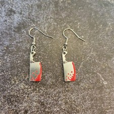 Halloween Earrings Bloody Chopping Knife Fancy Dress Butcher Horror Gore New