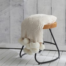 Luxury Chunky Chenille Knitted Sofa Bed Throw Blanket Pom Pom Tassel 130x160cm