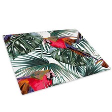 Red Green Floral Parrot  Glass Chopping Board Kitchen Worktop Saver Protector