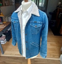 VINTAGE 1970S MADE IN USA WRANGLER BLUE DENIM SHERPA TRUCKER JACKET FLEECE LINED