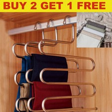 Clothes Pants Trouser Hanger Multi Layer Storage Closet Space Saver Organizer UK