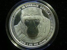 2016 1 oz Silver Congo Silver-Back Gorilla 999 Silver Coin ~ Scottsdale Mint