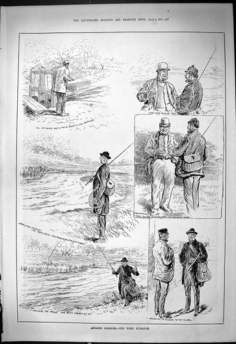 Old antique print 1887 angling - print,