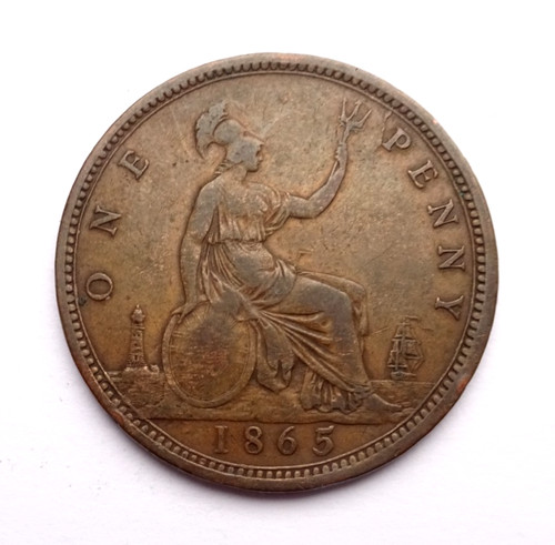 Victoria 1865 bun head penny - victoria, 1865/3