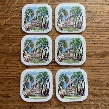 VTG 1960’s UK Tin Litho Drinks Coasters Set of 6 Scene of Soho Square London 
