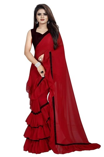 Women plain georgette ruffle - plain,
