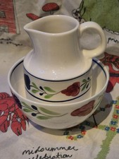 Gustavsberg pottery, jug and bowl in 'Allmoge Pattern', modern 1990s 'reprint'