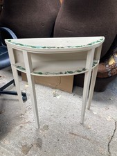Vintage Retro Cream Paint Half Moon Semi Circle Hall Console Side Table & Shelf