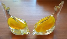 2 Vintage Yellow/Clear Hand Blown Glass Fish DOLPHIN Shaped Paperwight/Ornament