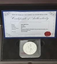 2014 UK YEAR OF THE HORSE 1 oz SILVER MULE £2 COIN - " Mule Error". Cased, Cert.