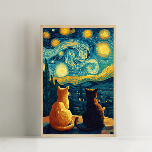 Cats starry night - starry, funny