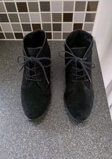 Footglove Wider Fit Black Suede Leather Lace Up Boots Size 4