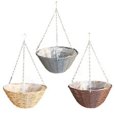 WILLOW HANGING BASKETS ROUND NATURAL GREY BROWN RATTAN PLANTERS 12" 14"