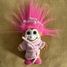 Rare Vintage Medium Cold Cream Lady Russ Troll With Rollers, Gown And Slippers