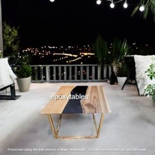 Square Black Epoxy Resin Console Bar Cafeteria Coffee Table Wooden Bar Desk Deco