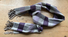 Aquascutum Wool Check Tassel Scarf - Rare Colourway, Pink, Grey, Purple