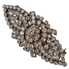 Fine Antique ART DECO 5cts White Sapphire Gems Sterling Silver Dress Clip Brooch