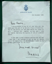 Antique Royal Signed Letter Prince Charles Kensington Palace Life of Disabled