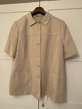 ladies' cream lined 'linen look' long jacket with collar and pockets.