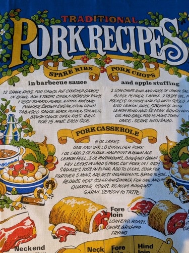 Vintage tea towel pork recipes - towel,