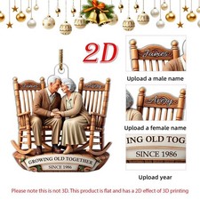 Old Couple Sitting On Rocking Chairs Together Personalized Christmas Ornaments~