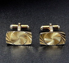 Gold plated Vintage Retro Machine Turned rectangular cufflinks swivel back