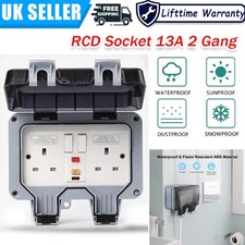 UK OUTDOOR SOCKET WEATHERPROOF STORM DOUBLE SWITCHED RCD SOCKET 13A 2GANG IP66