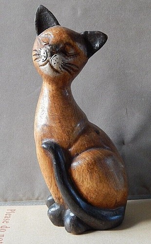Wooden ornamental cat sunning - cat, ,sunning