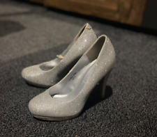 Women ladies silver glitter shimmer heeled wedding evening court shoes