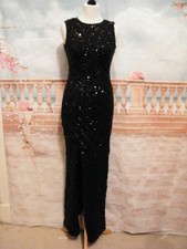 Quiz Maxi Dress 8 Black Sequin Bodycon Evening Prom Party Formal Deco Zigzag