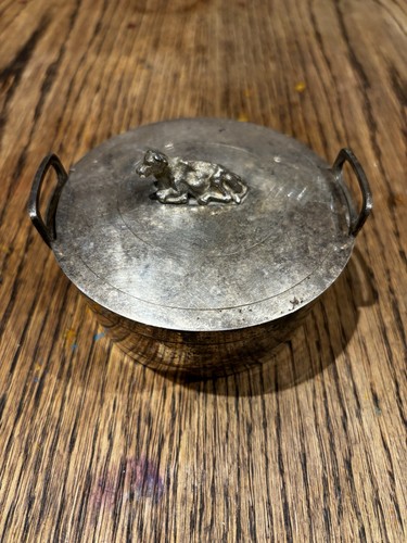 Antique container with - , dog