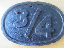 RAILWAY MEMORABILIA:  CAST IRON BLACK 3/4 SIGN. RAILWAY SHED PLATE. ORIGINAL.