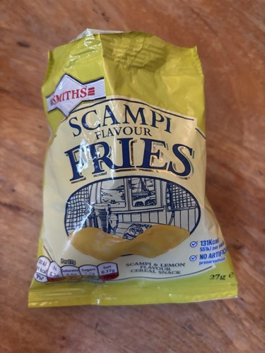 Scampi fries empty packet with - scampi,