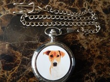JACK RUSSELL  CHROME POCKET WATCH WITH CHAIN (NEW) 