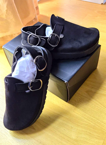Black faux suede clog mules - suede,