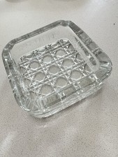Mid Century Square Crystal Ashtray Geometric Pattern
