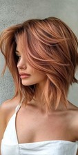 Short Layered Warm Copper Red Highlight 100% Human Hair Lace Front Wigs 8inch